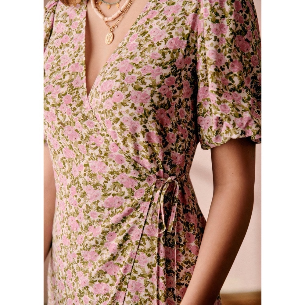 Sezane Pink Floral Wrap Midi Dress View 4
